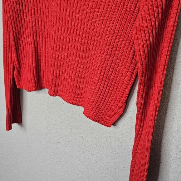 Wild Fable Red Sweater Womens V-neck Long Sleeve Cropped Ribbed Small Holiday - Picture 3 of 8